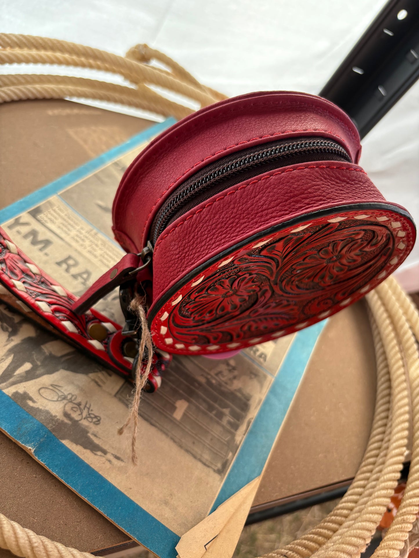 Round Tooled Leather Wristlet ❤️🔥