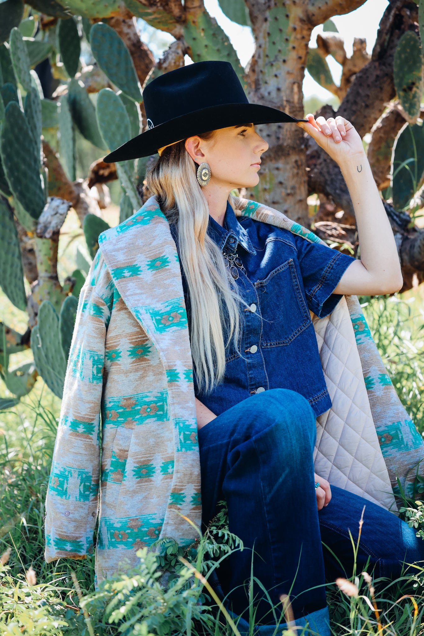Jade Beige Aztec Removable Fur Coat