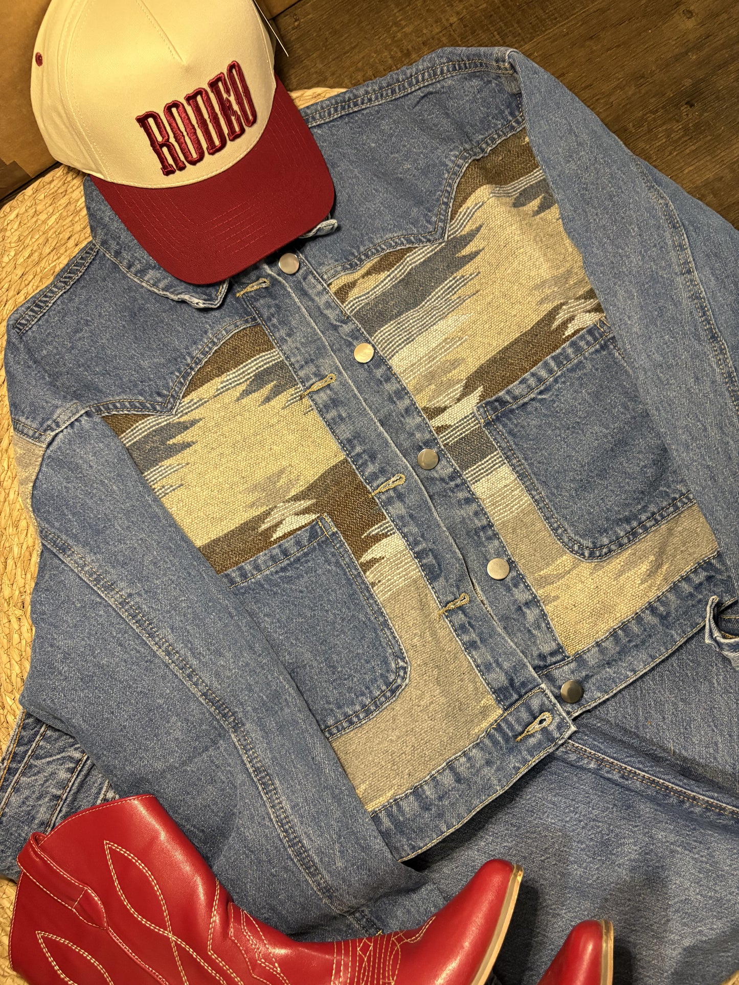 Bella Denim Aztec Crop Jacket