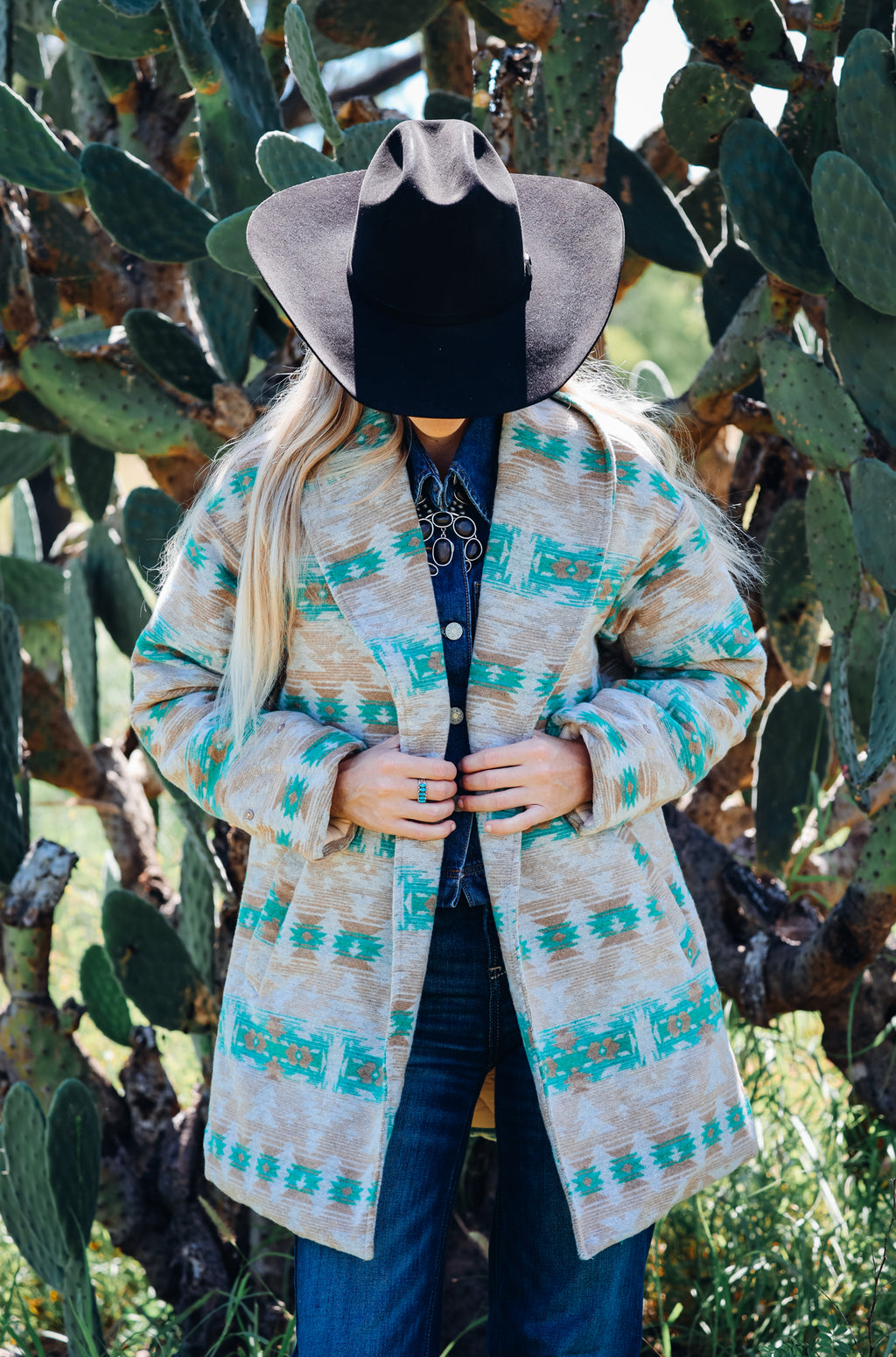 Jade Beige Aztec Removable Fur Coat