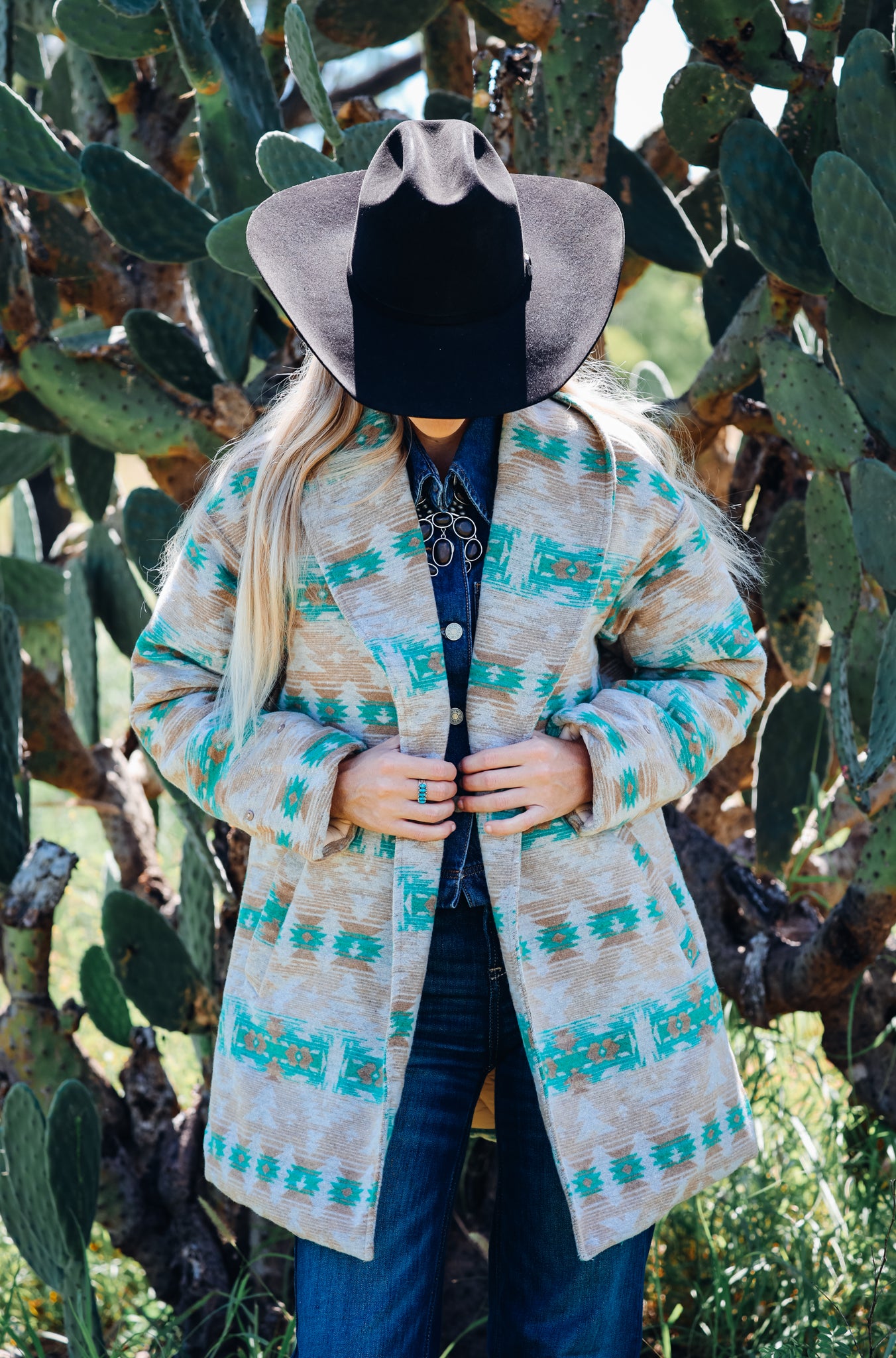Jade Beige Aztec Removable Fur Coat