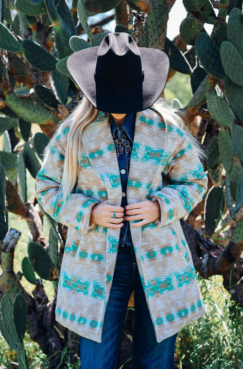 Jade Beige Aztec Removable Fur Coat