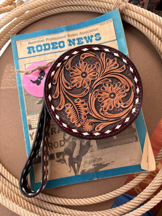Round Leather Tooled Wristlet 🤎