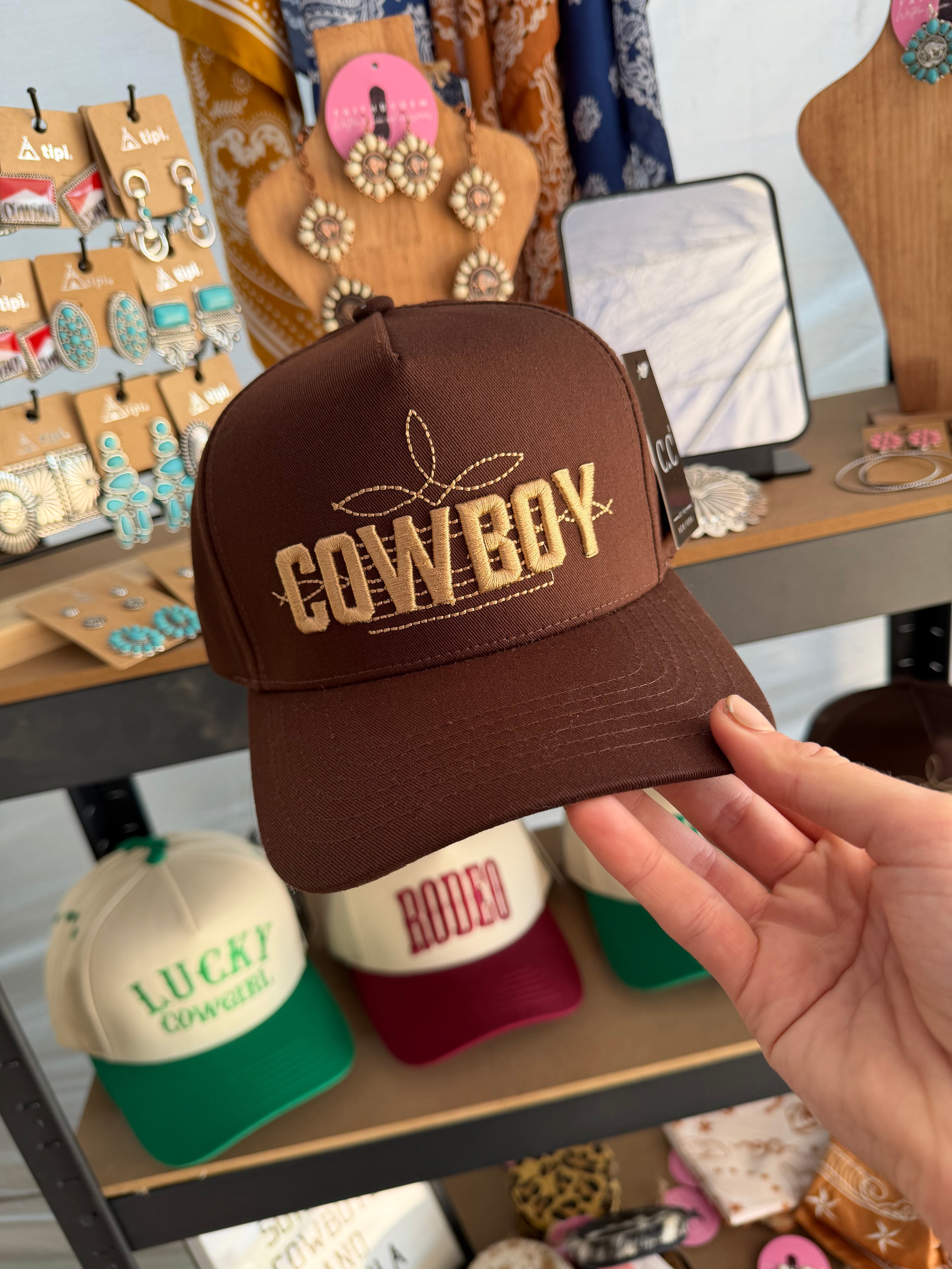 Cowboy Boot stitch Brown Cap