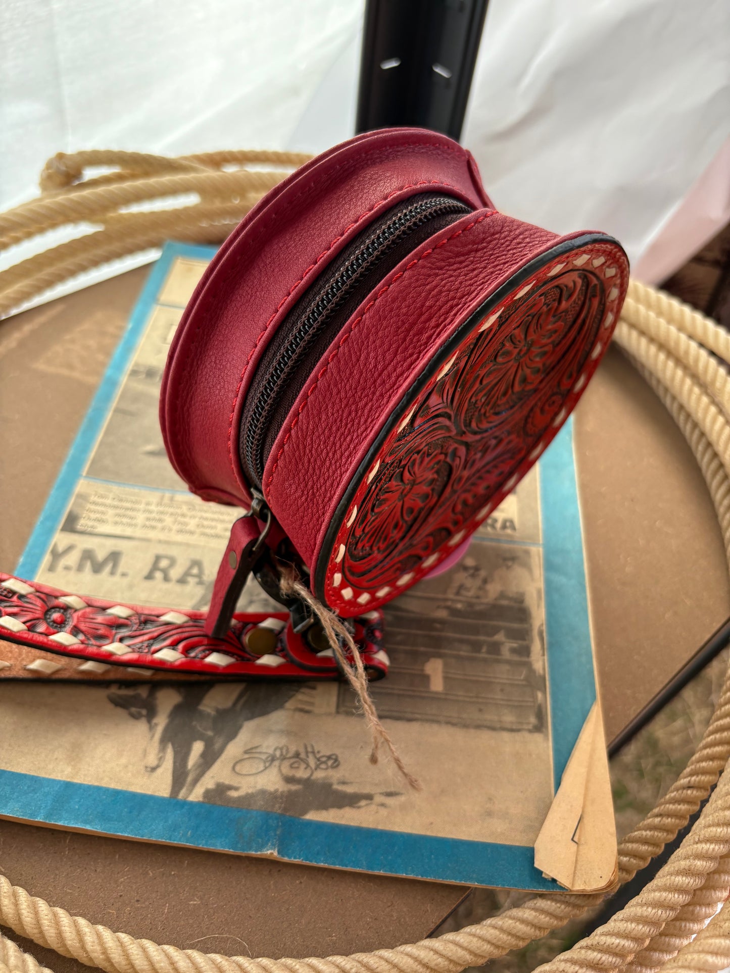 Round Tooled Leather Wristlet ❤️‍🔥