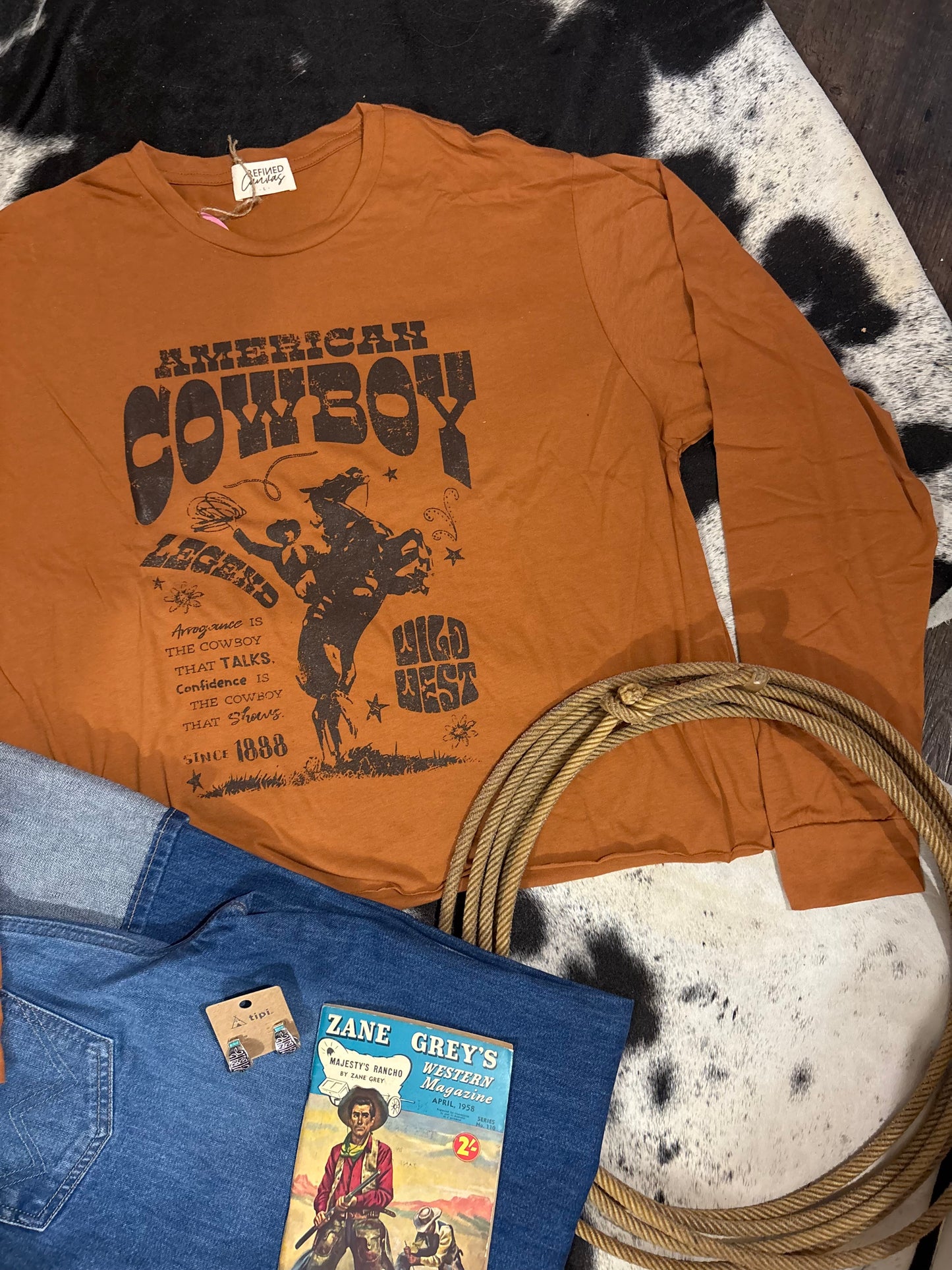 American Cowboy Rust Crop Long Sleeve