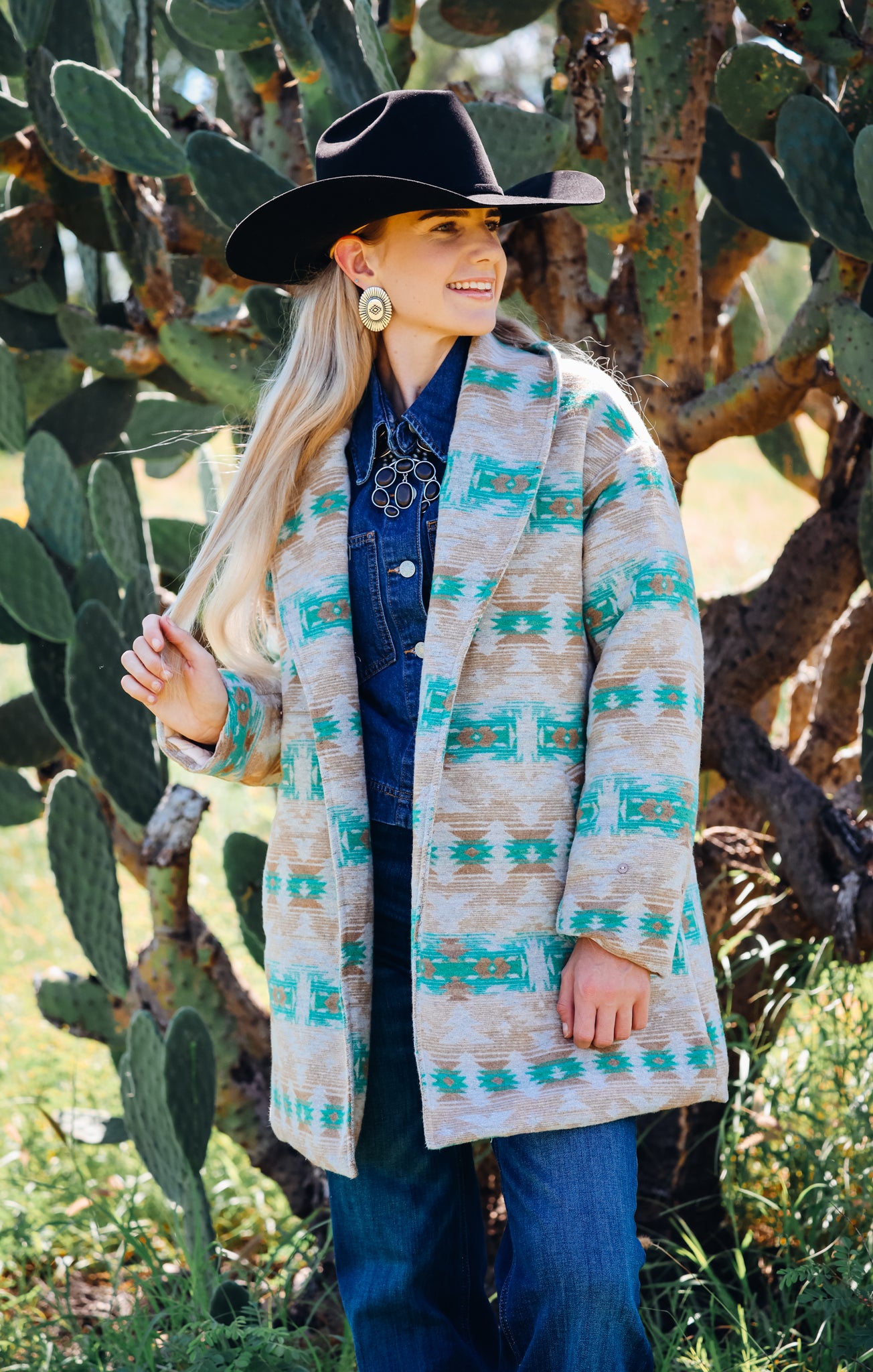 Jade Beige Aztec Removable Fur Coat