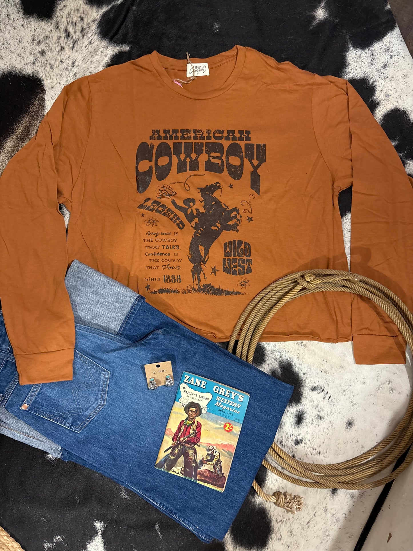 American Cowboy Rust Crop Long Sleeve