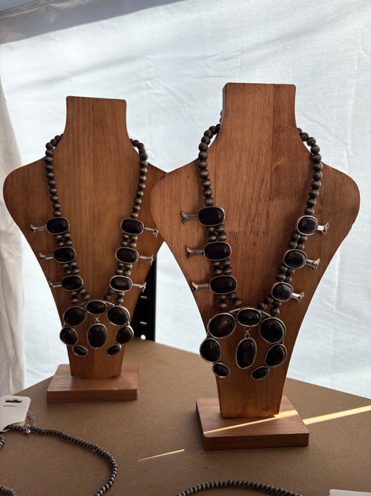 Black Stone Squash Blossom Necklace