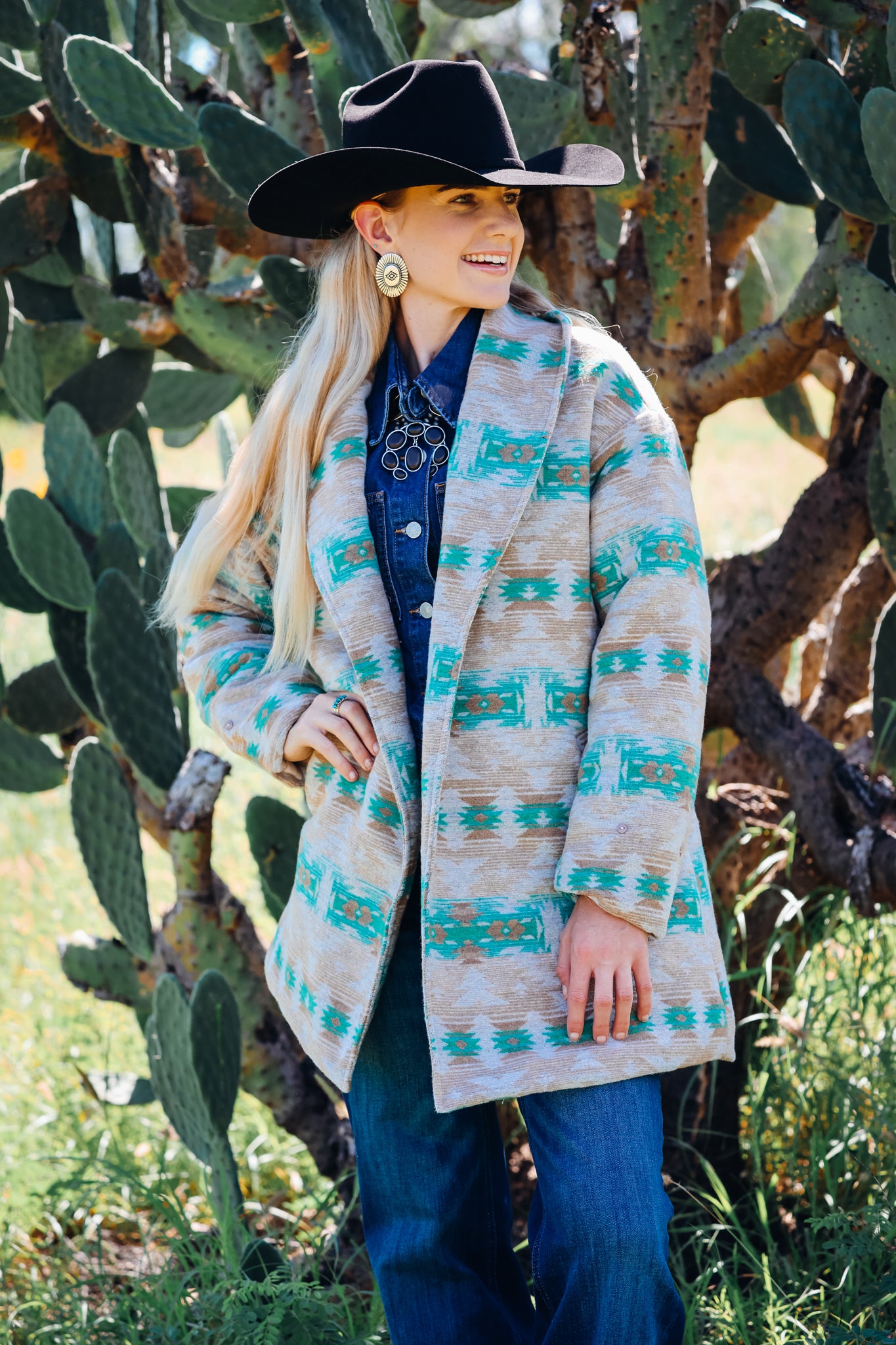 Jade Beige Aztec Removable Fur Coat