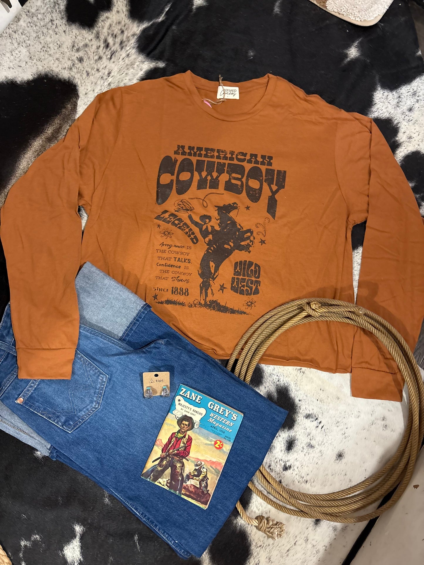 American Cowboy Rust Crop Long Sleeve
