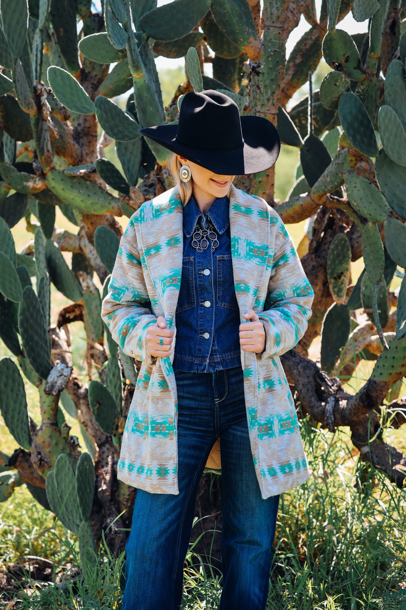 Jade Beige Aztec Removable Fur Coat