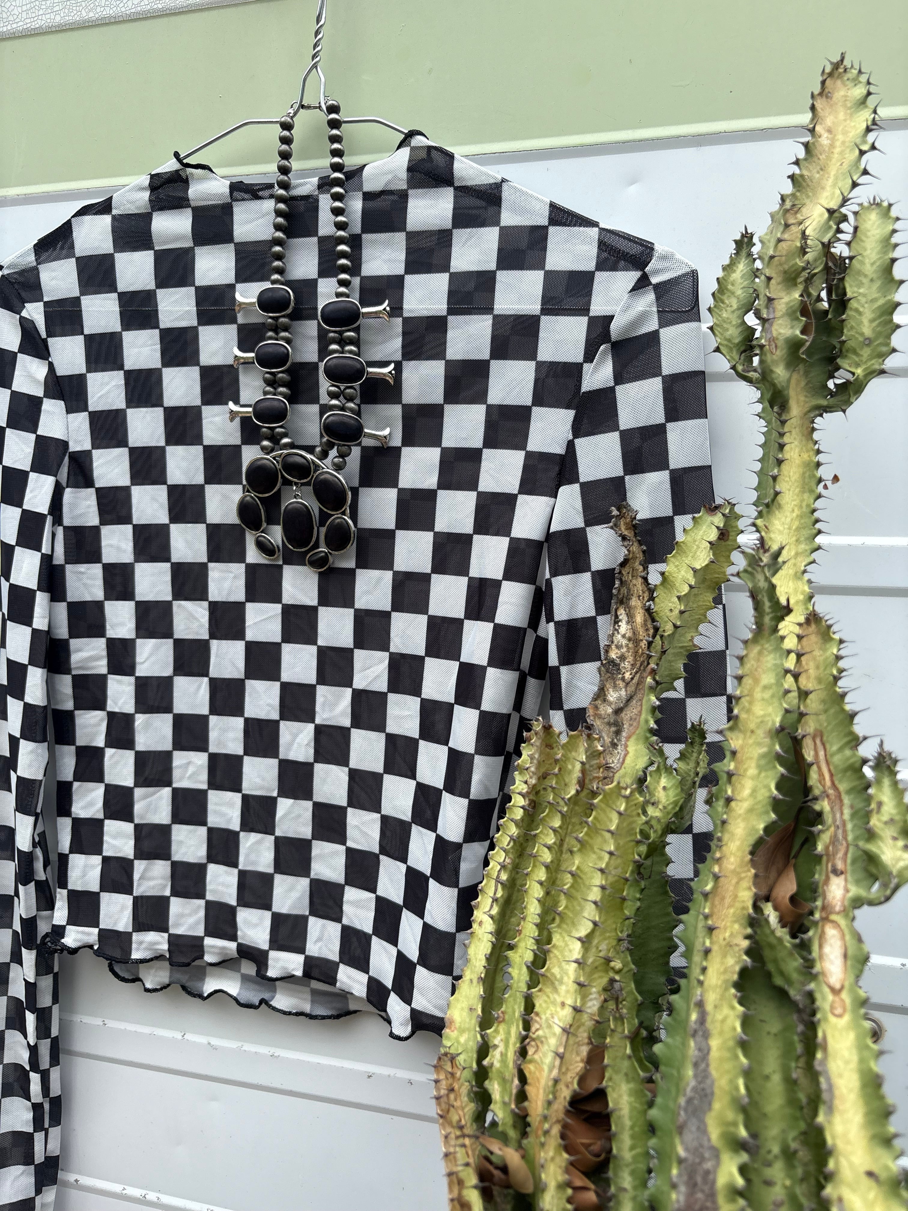Cowgirl Checker Mesh Crop Top🖤