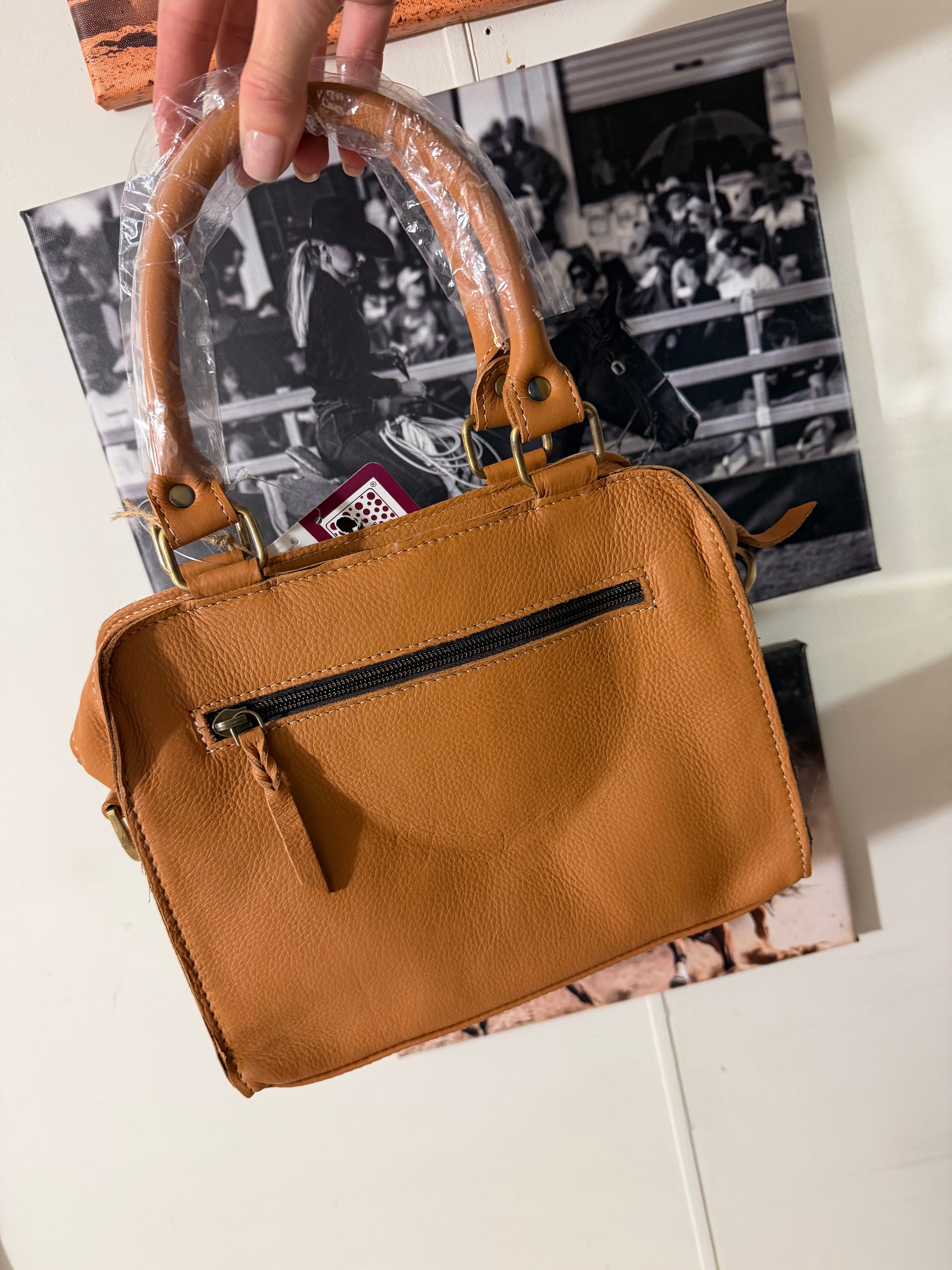 Tan Cowhide and Boot Handbag