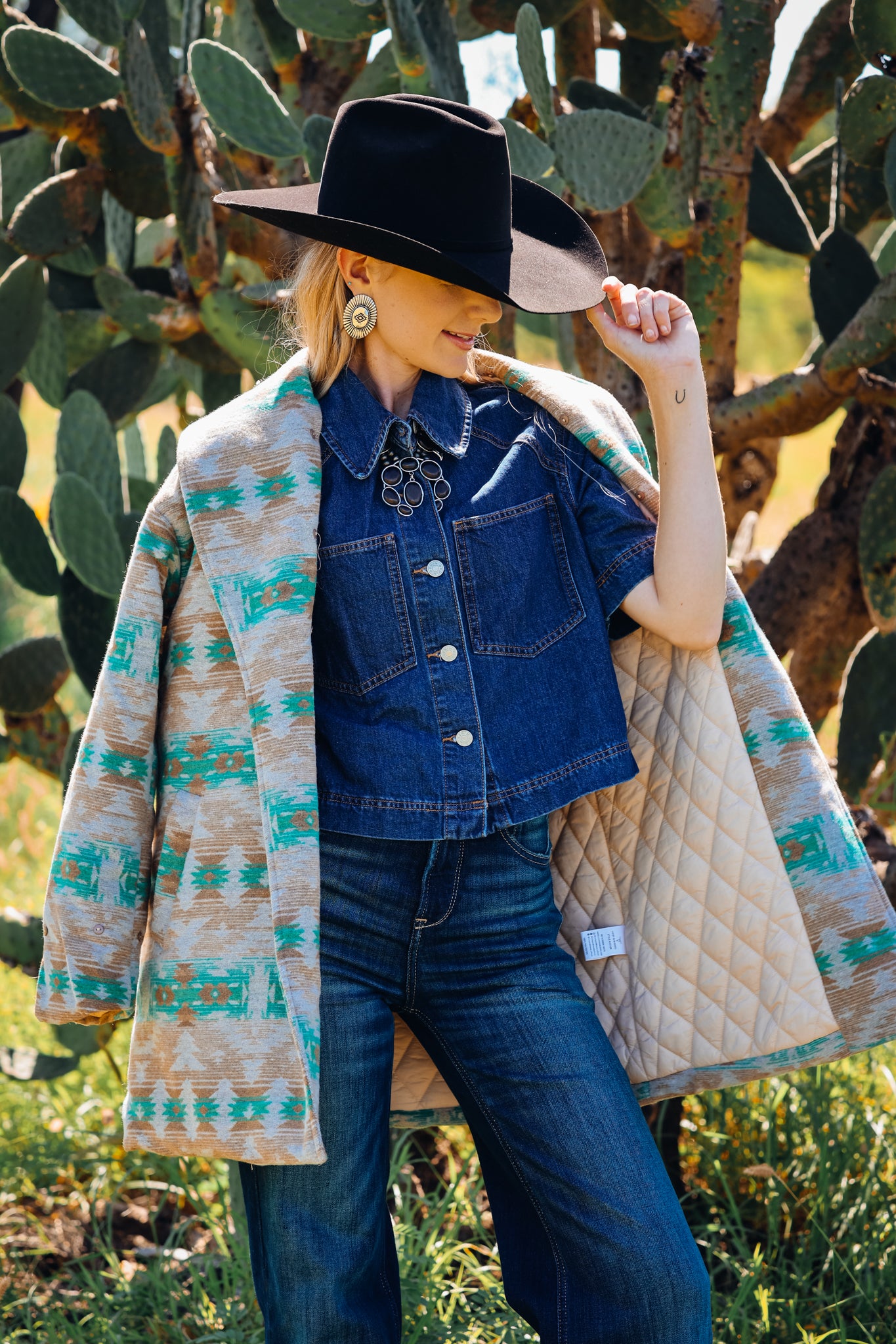 Jade Beige Aztec Removable Fur Coat
