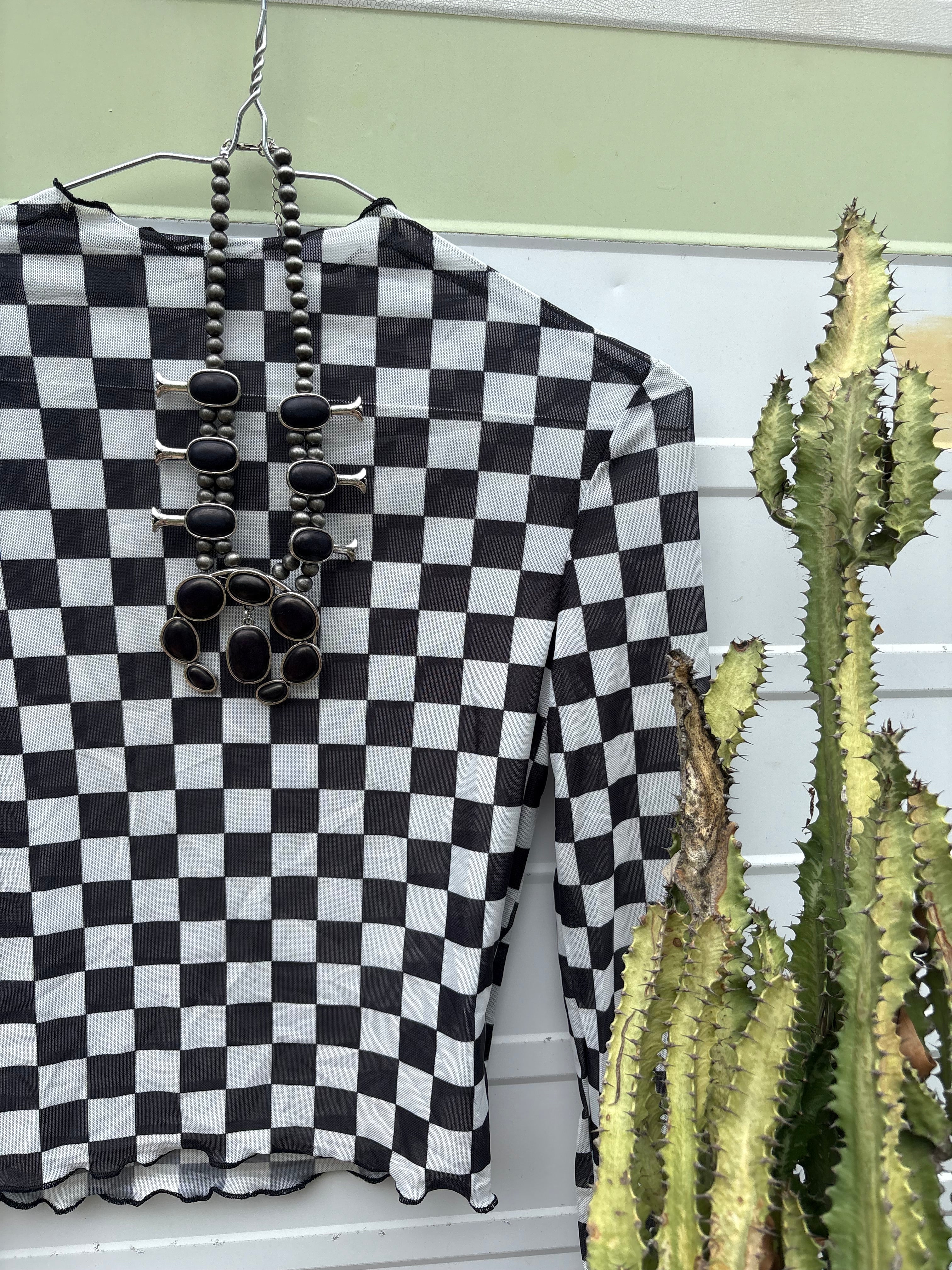 Cowgirl Checker Mesh Crop Top🖤