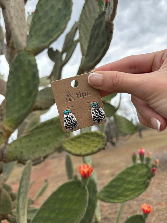 Curved Turquoise Bootstitch Earrings