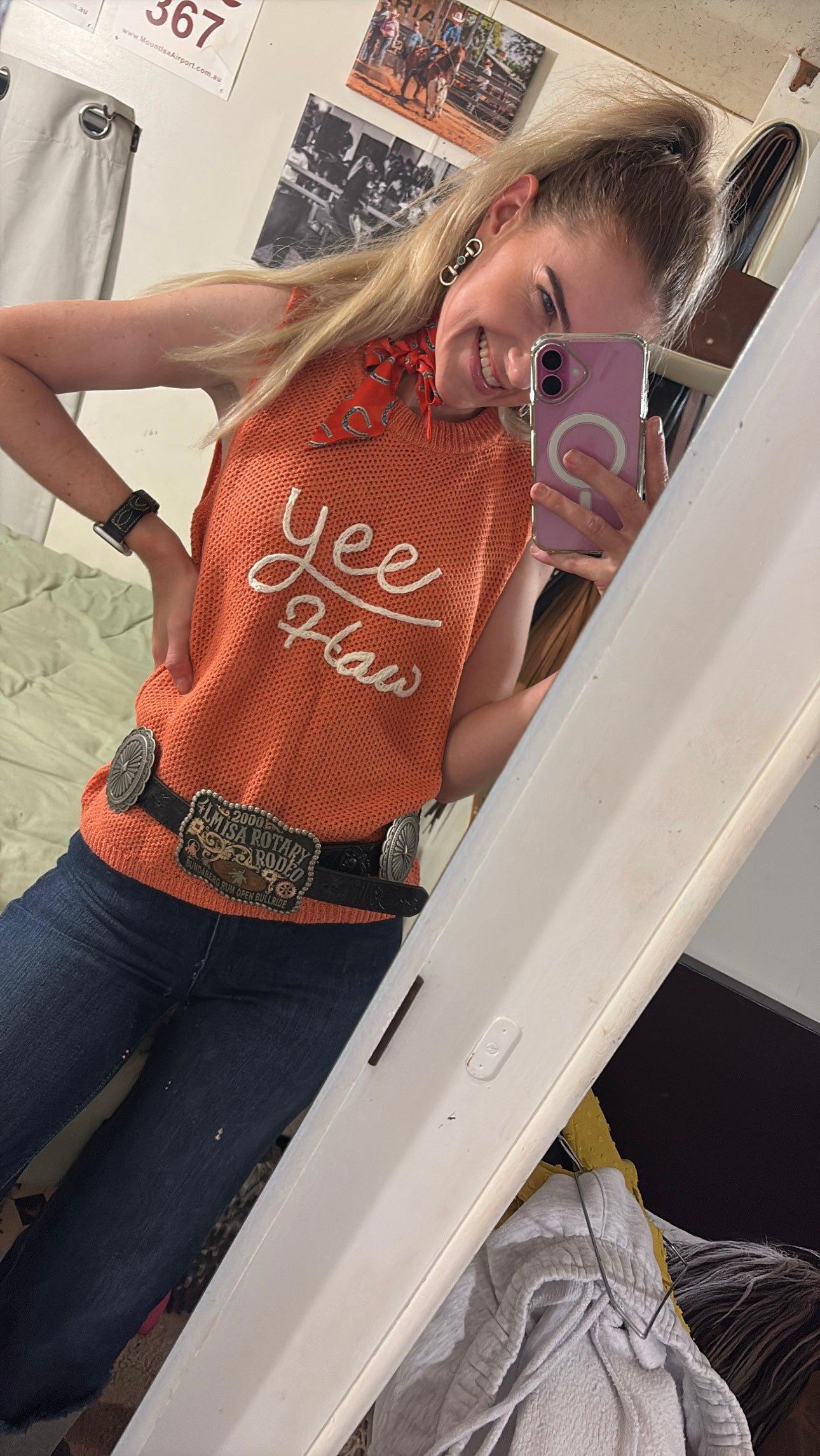 Yee Haw Embroidery Sweater Tank🧡