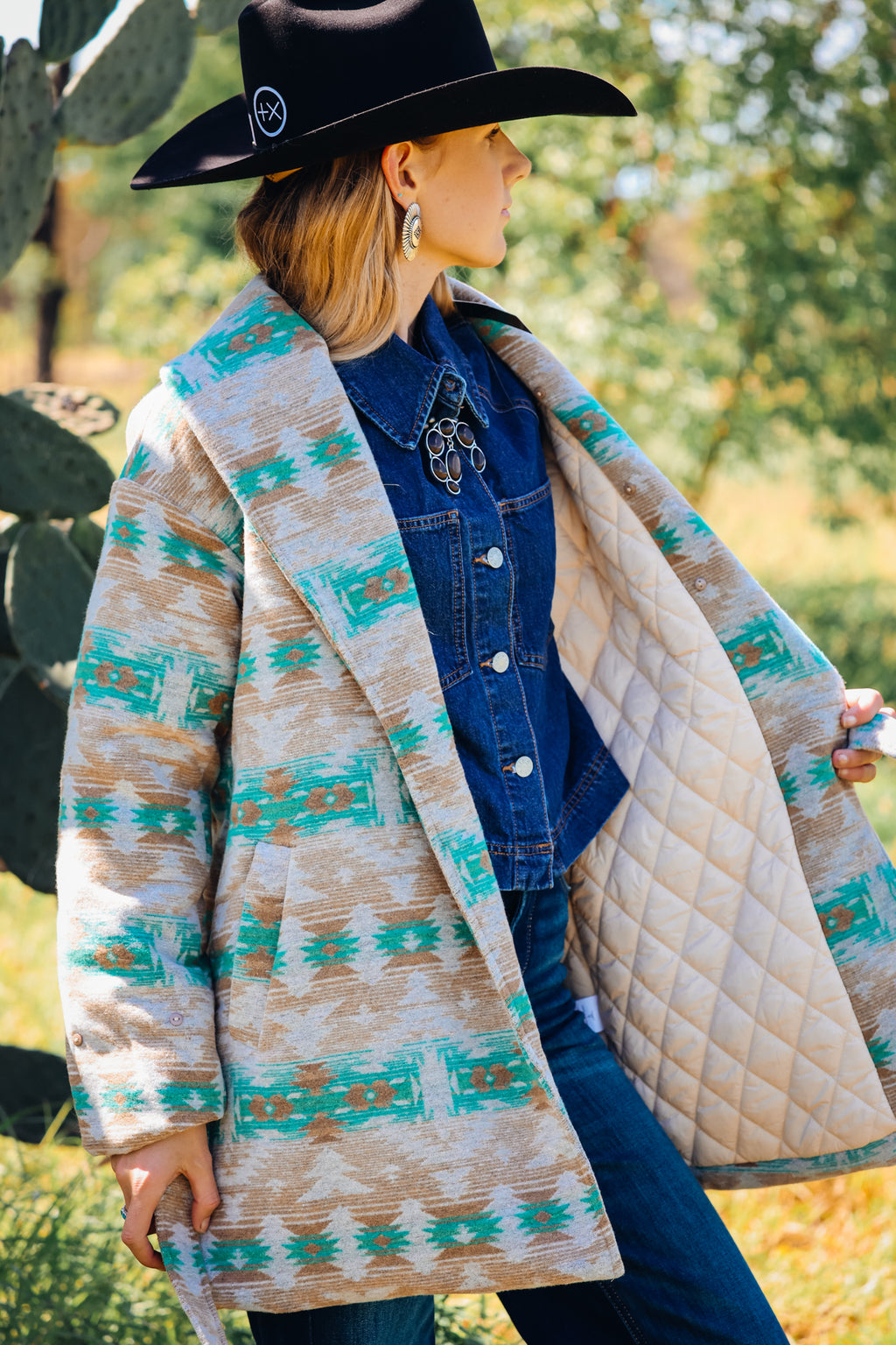Jade Beige Aztec Removable Fur Coat