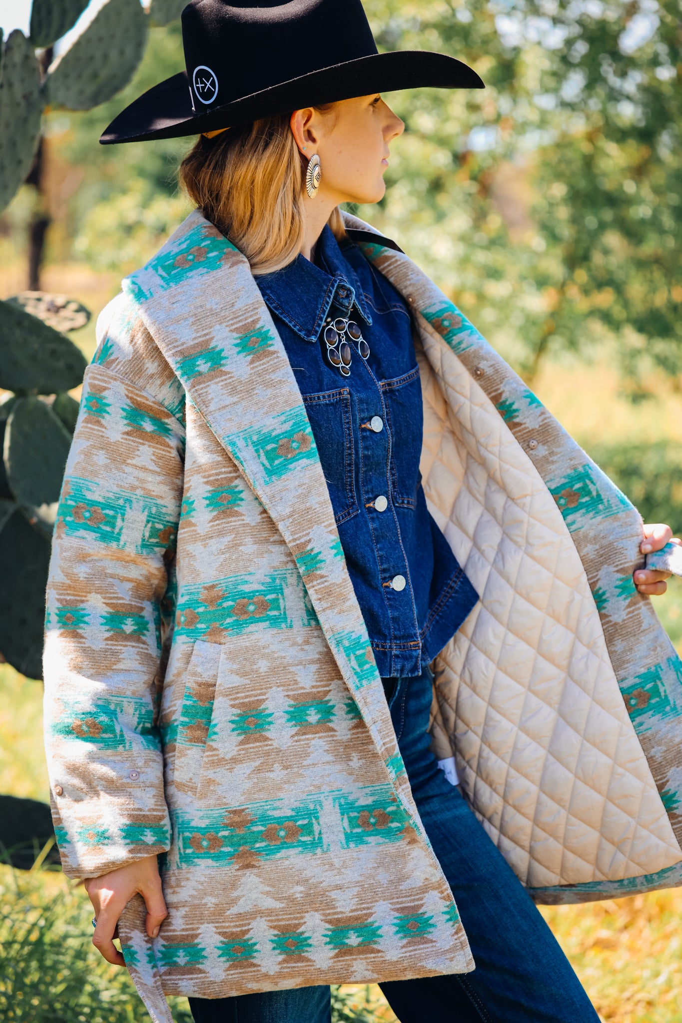 Jade Beige Aztec Removable Fur Coat