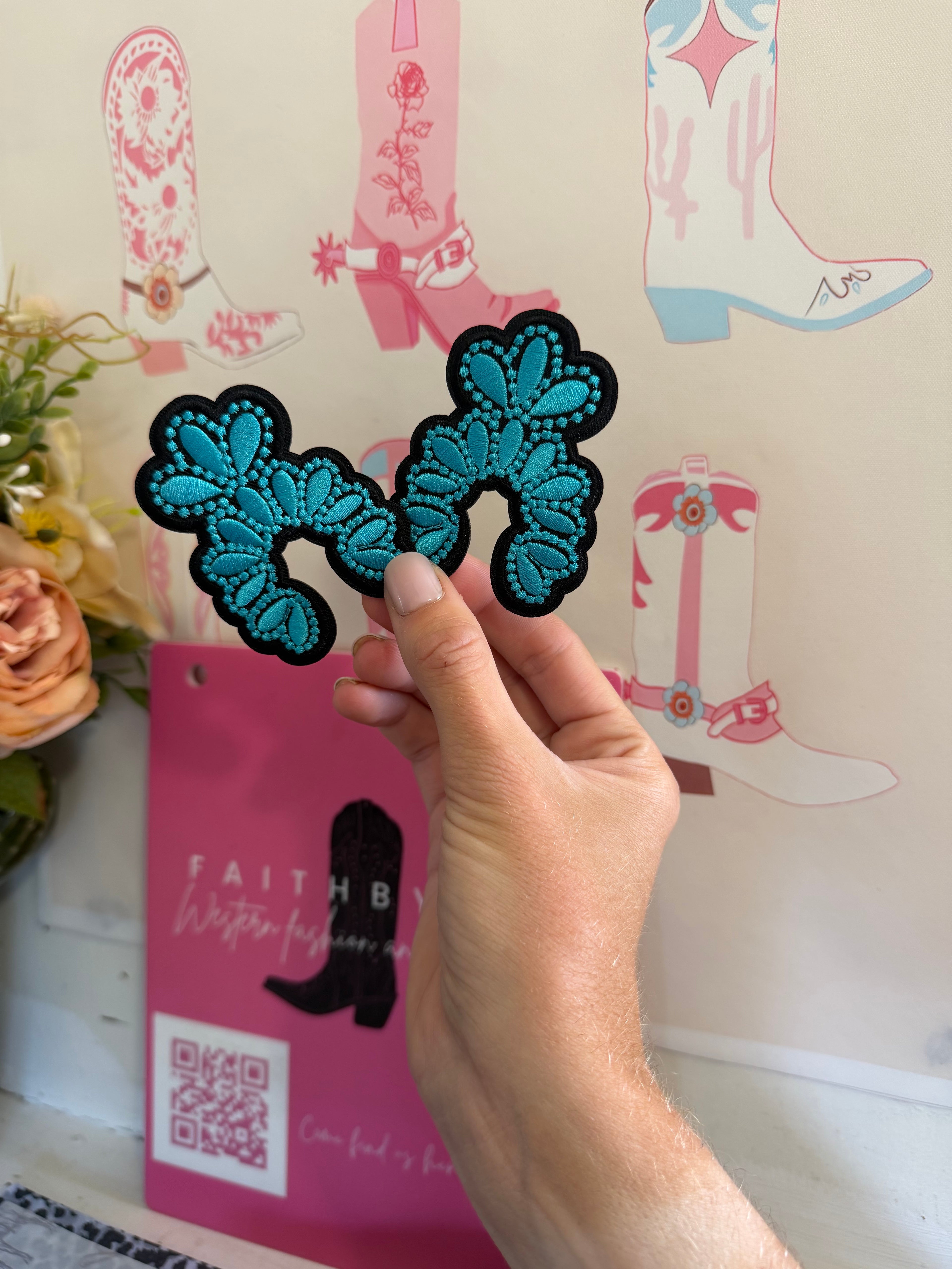 Turquoise Squash Blossom Iron on patch