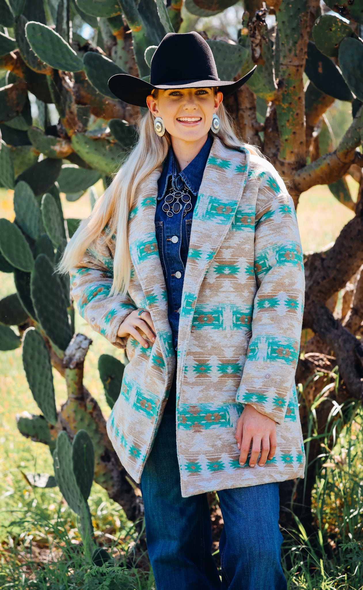 Jade Beige Aztec Removable Fur Coat