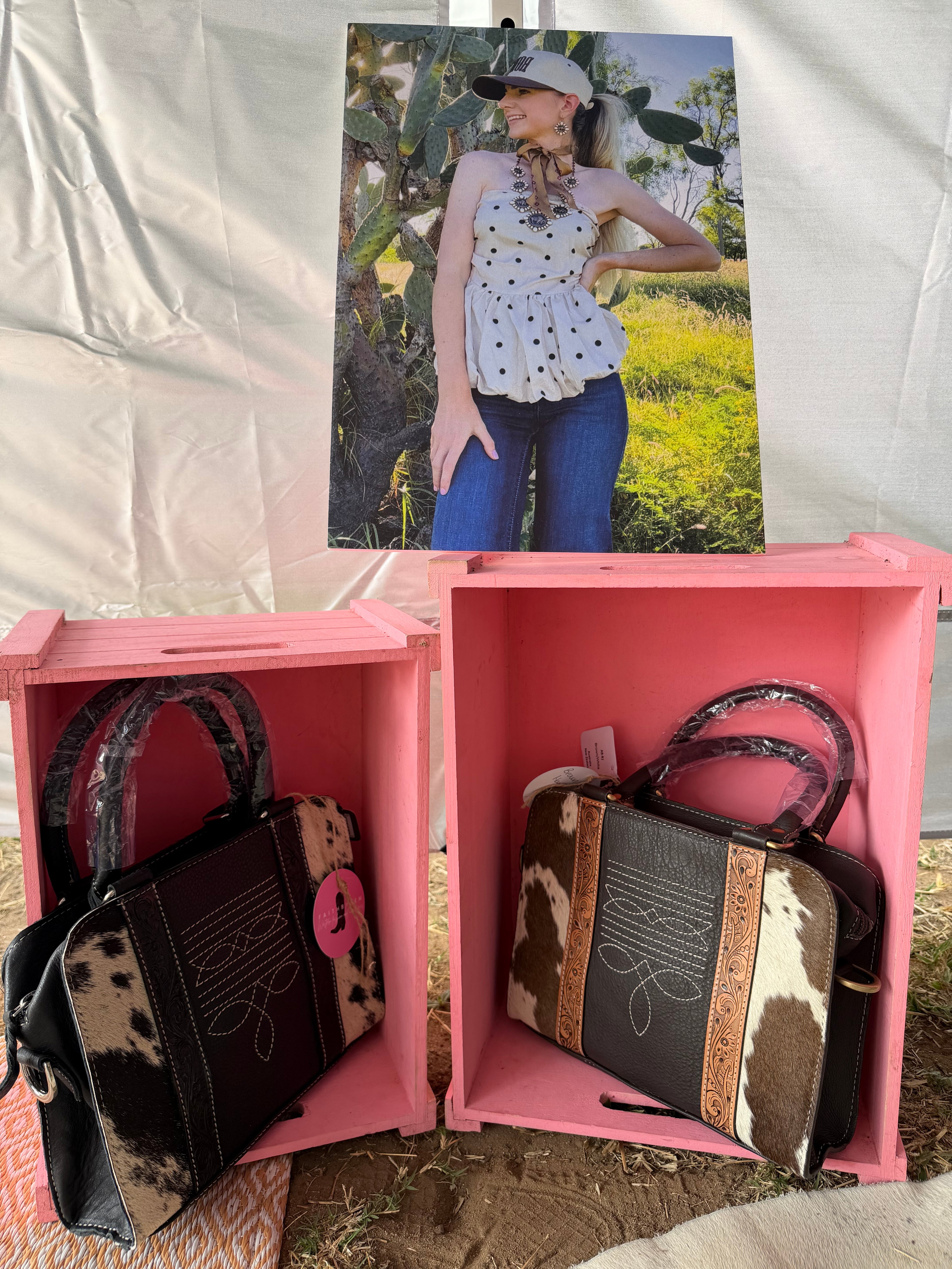 Leather Tooled Boot Stitch With Cowhide Handbags