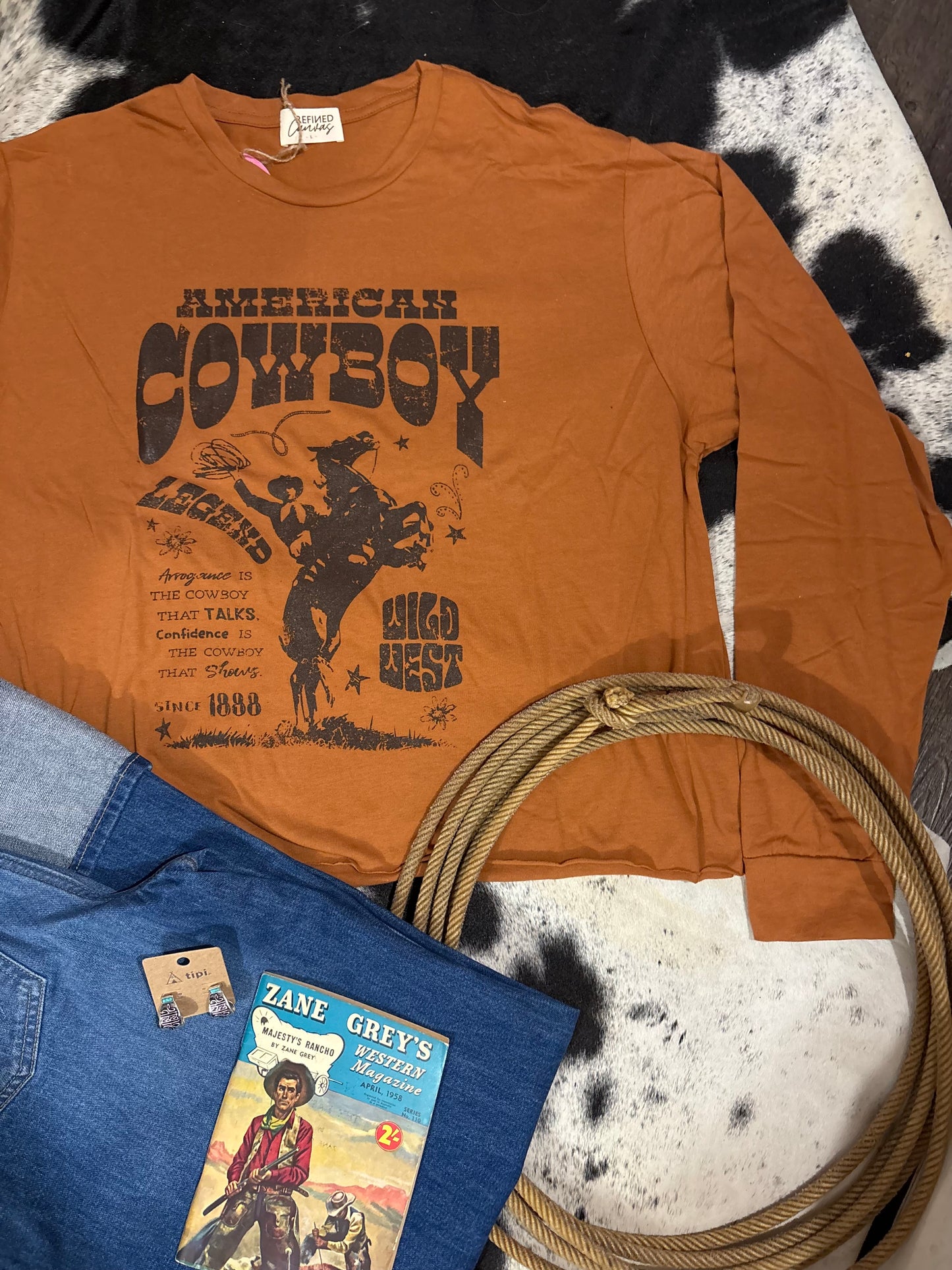 American Cowboy Rust Crop Long Sleeve