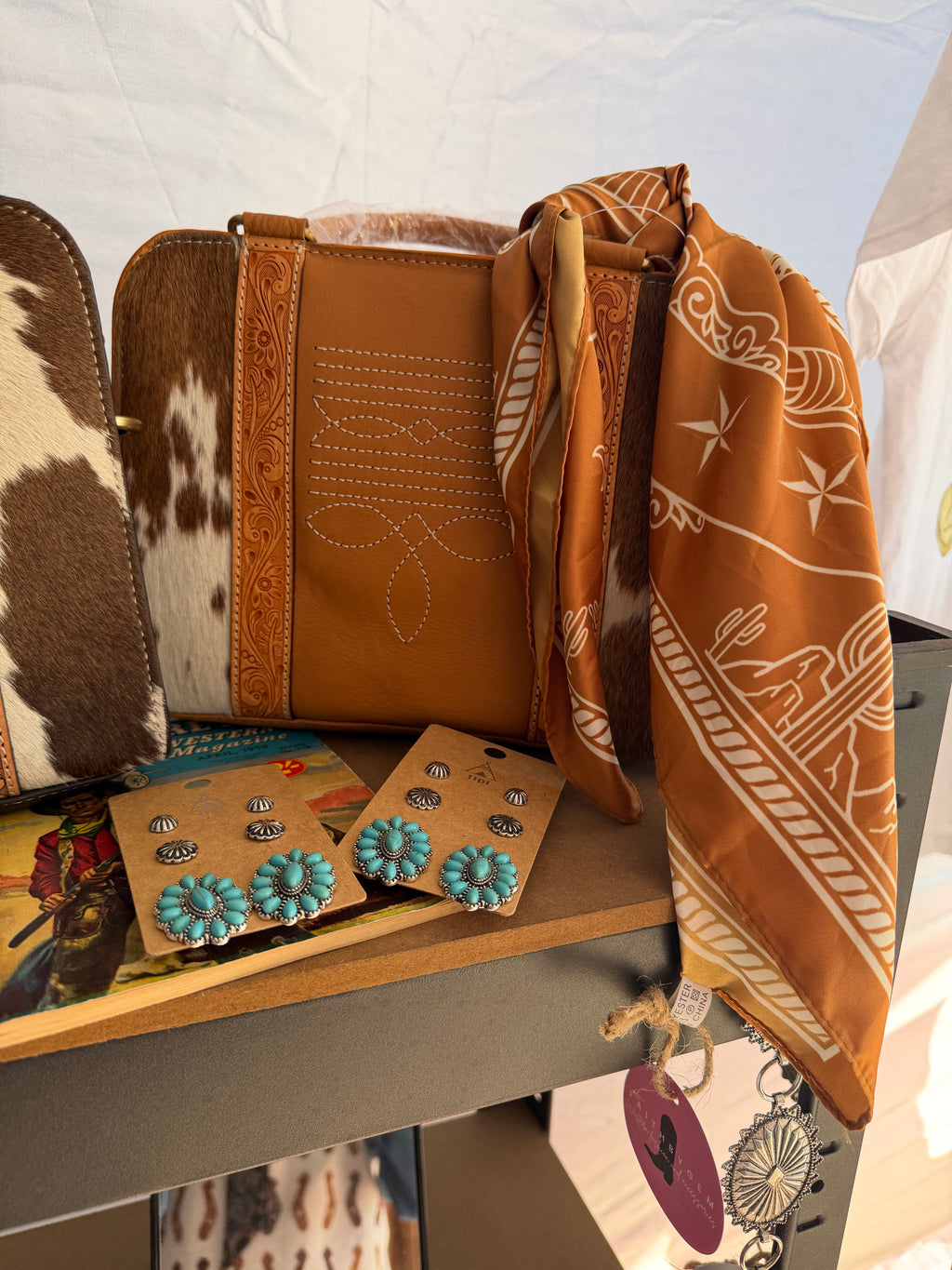Leather Tooled Boot Stitch With Cowhide Handbags