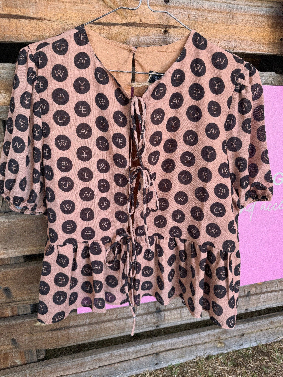 Mocha Brand Tie Blouse