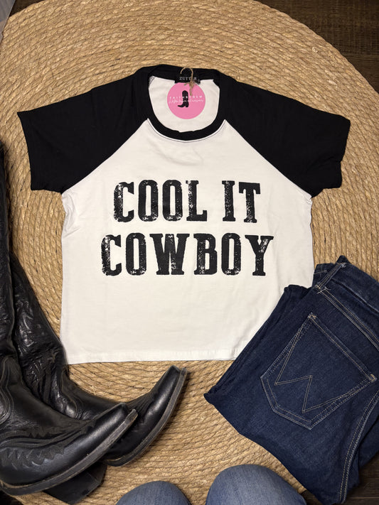 Cool it Cowboy Crop Black & White Tee
