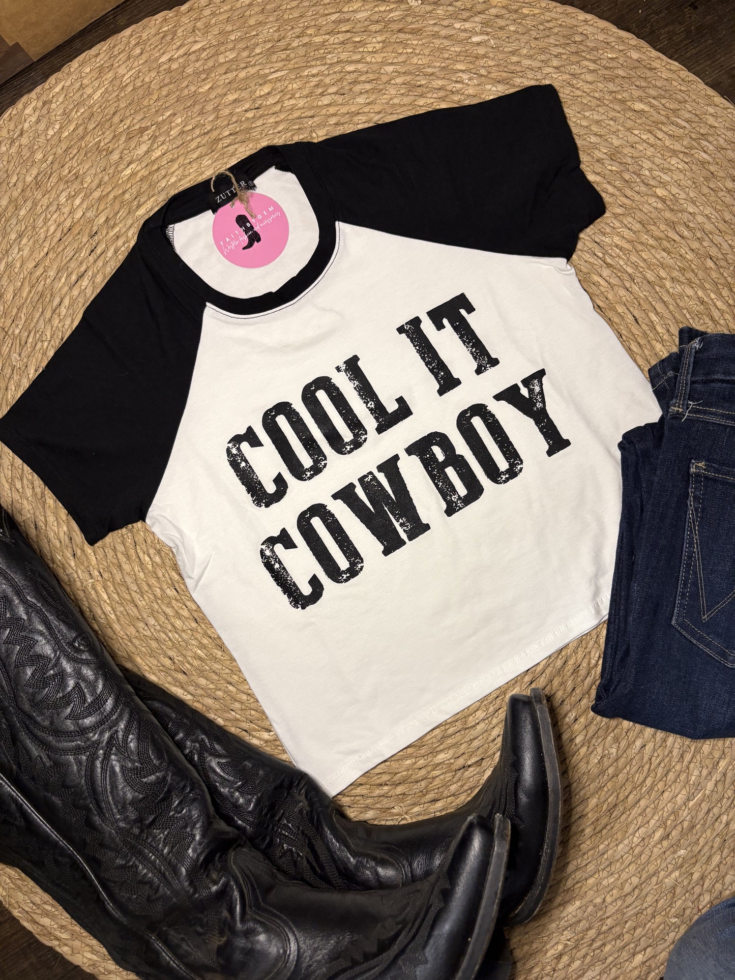 Cool it Cowboy Crop Black & White Tee