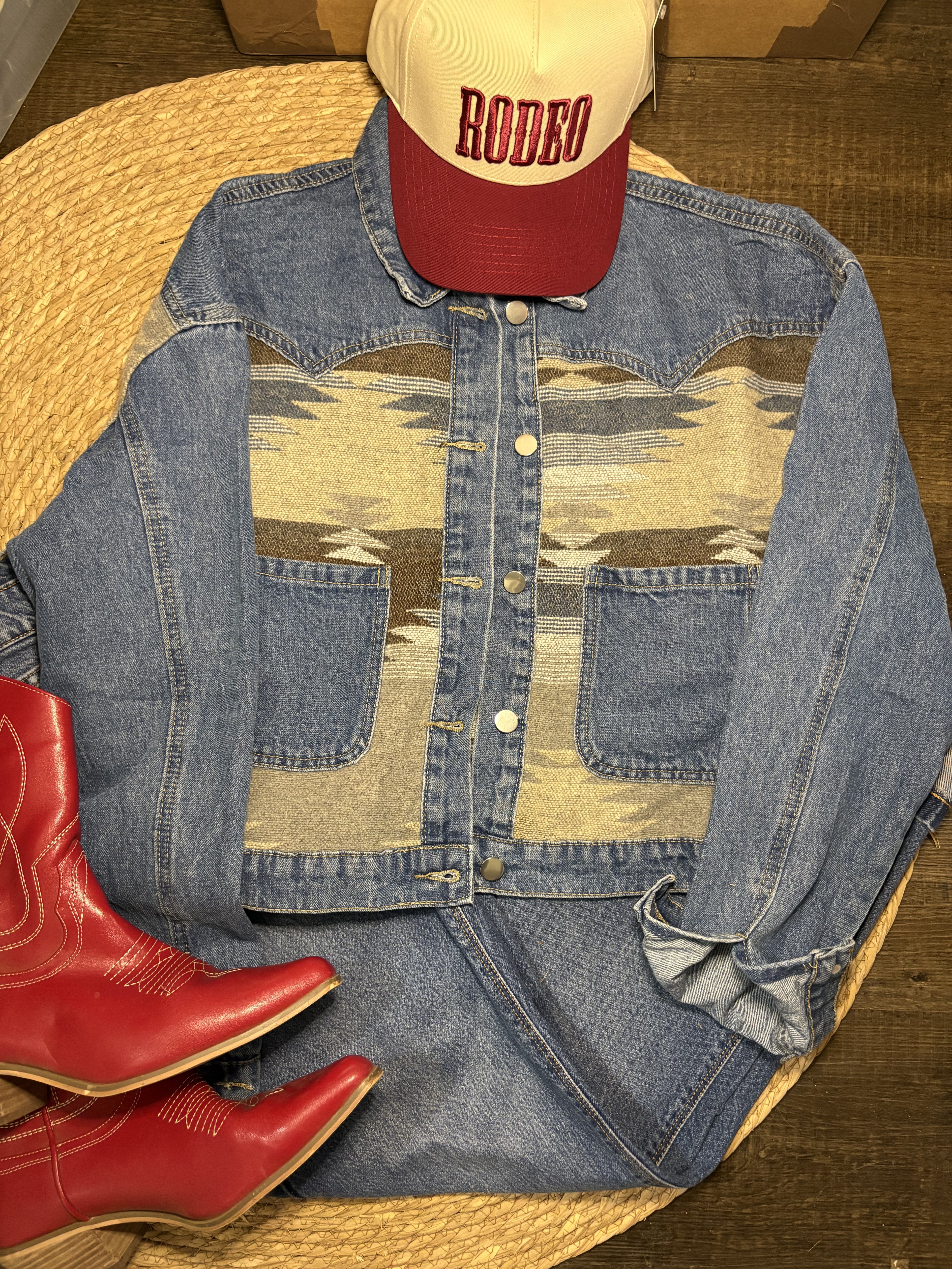 Bella Denim Aztec Crop Jacket
