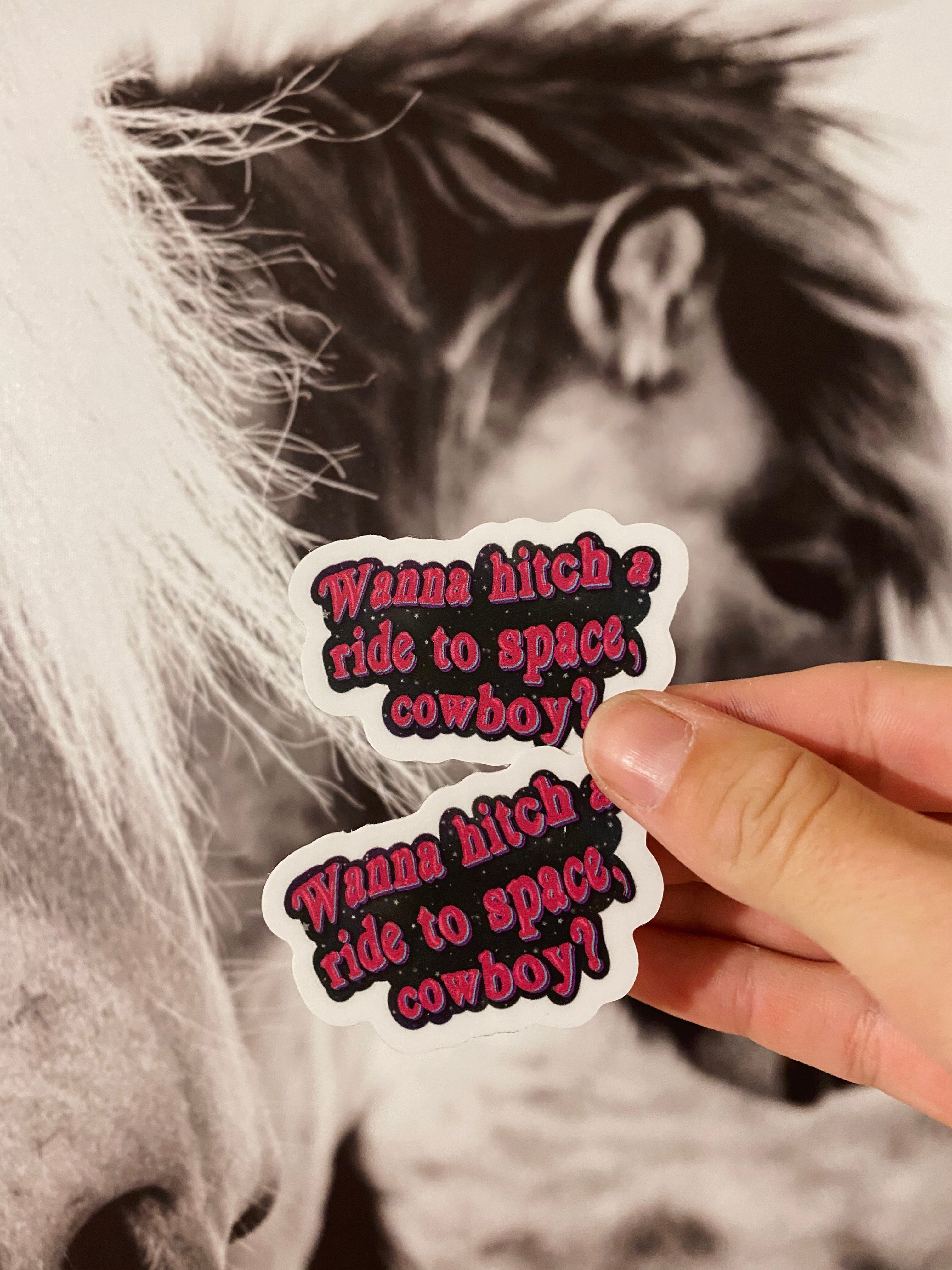 Wanna hitch a ride to space, cowboy? Vinyl Sticker